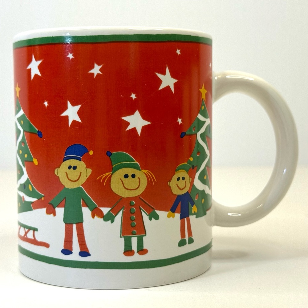 Festive Red Christmas Mug with Cartoon Characters